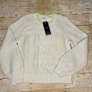 NWT Levi’s Womens Small Ava Cable Knit Alpaca Blend Sweater Beige Long Sleeve